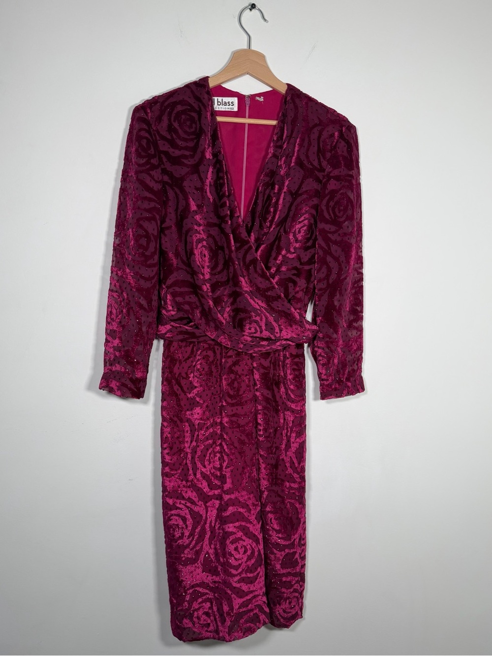 Bill Blass Collection III Vintage 80’s Fuchsia Embellished Velvet Burnout Dress